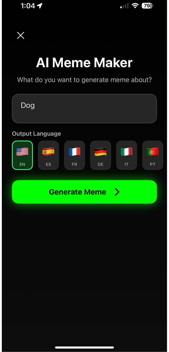AI Meme Maker prompt screen